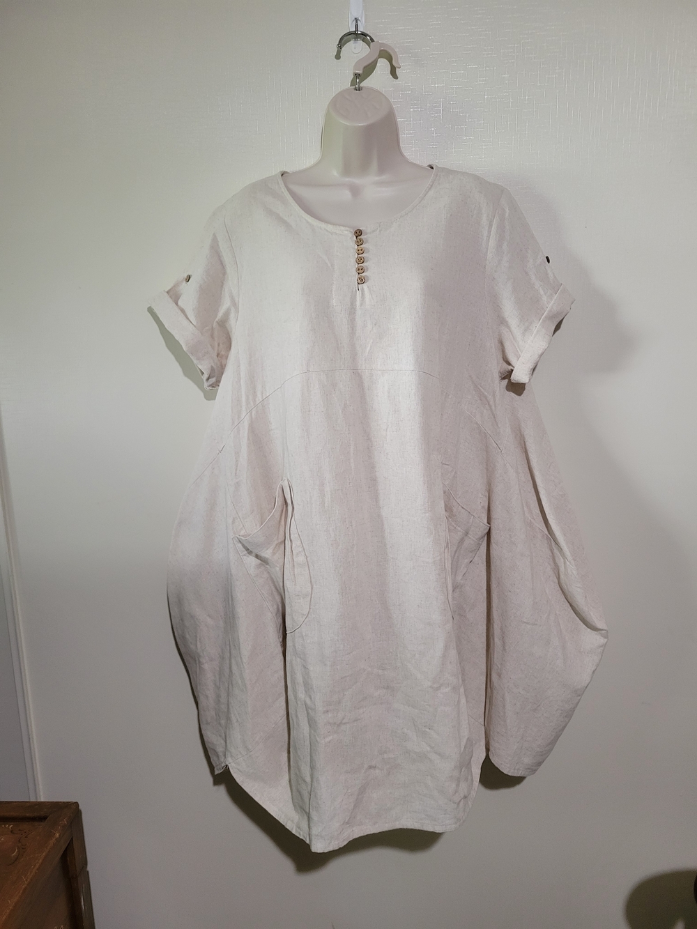 Women's Linen Midi Shirt Dress in Light Beige